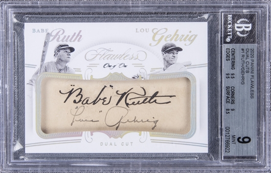2020 Panini Flawless "Dual Cuts" #1 Babe Ruth/Lou Gehrig Dual Signed Card (#1/1) - BGS MINT 9/BGS 10